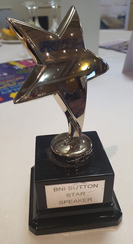BNI Surrey Hills (formerly Sutton) star speaker trophy